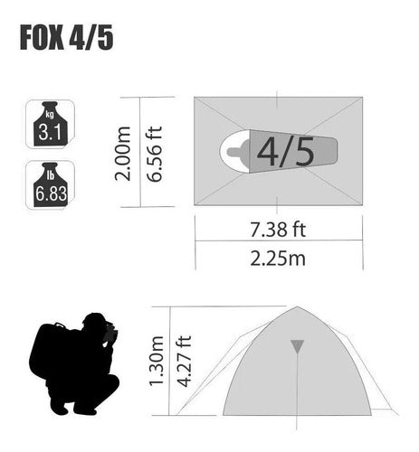 Barraca Camping Fox 4 ou 5 pessoas 600mm Coluna D'água Nautika Acampamento